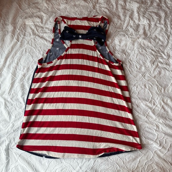 Sweet Claire Red, White, and Blue Star Tank Top Stripes American Flag with Bow - Picture 4 of 7